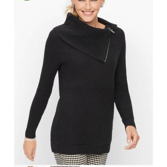 TALBOTS Split Neck Cotton Blend Sweater BLACK so M - Picture 1 of 8